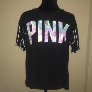 PINK black tie dye tee